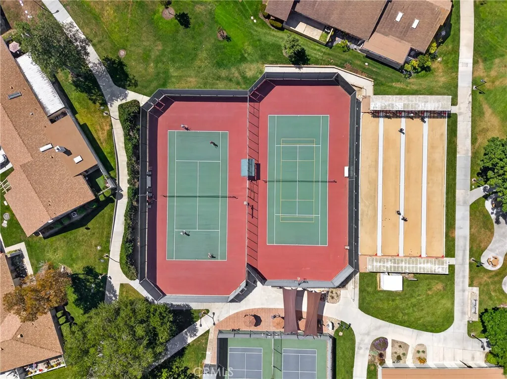 Aerial view of the Bocce Ball and Tennis and Pickle Ball Courts.