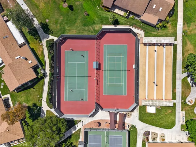 Aerial view of the Bocce Ball and Tennis and Pickle Ball Courts.