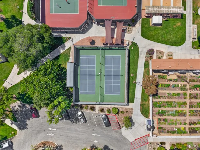 Aerial view of the Garden and Tennis and Pickle Ball Courts.
