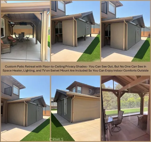 Custom Screened Patio Retreat with Remote-Controlled, Floor-to-Ceiling Privacy Screens which Let You See out, But Others Can't See in for Both Privacy and Shade. Yes, the TV, Lights, and Heater are Included so You Can Comfortably Enjoy Your Patio in the Winter Time, too.