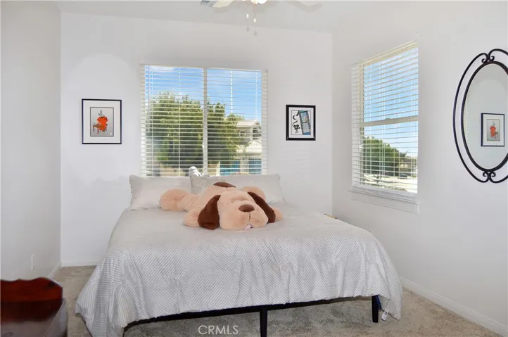 The 4th Bedroom is on the Main Floor Near the 3rd Full Bath and was a Builder Option for this Plan. It Offers Plush Carpeting, a Ceiling Fan, and a Walk-in Closet.