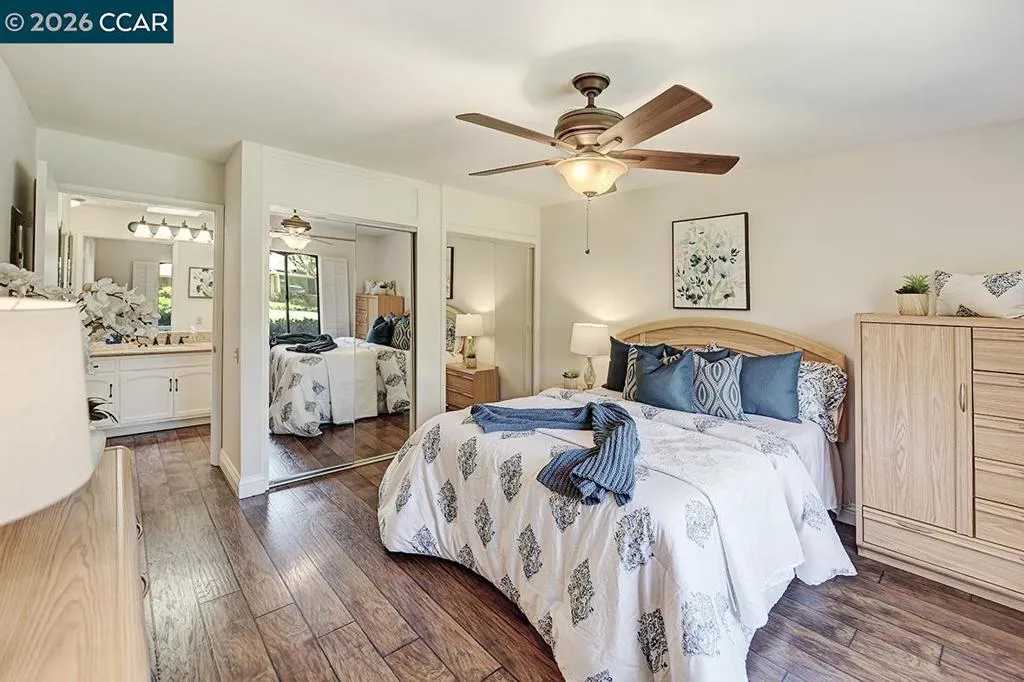 Bedroom flows to private bath