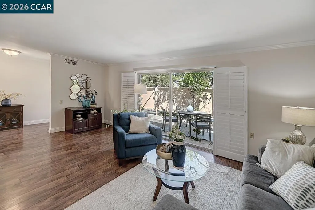 Bright living room is cozy and comfortable