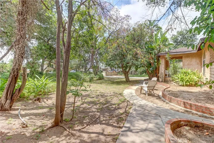 Front garden with shade trees