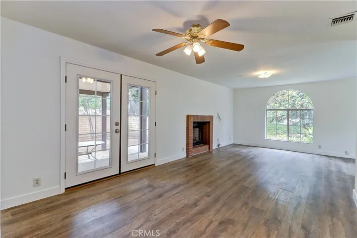 French doors in the living room to the back patio