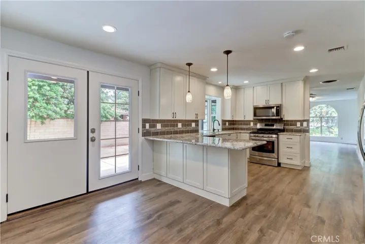 Kitchen and dining area with French Doors