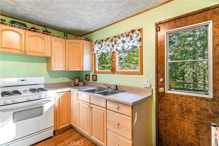 kitchen with entry to back deck