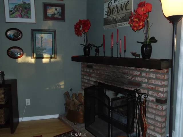 wood burning fireplace in family room