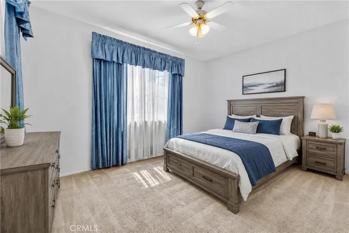 Virtually staged primary bedroom