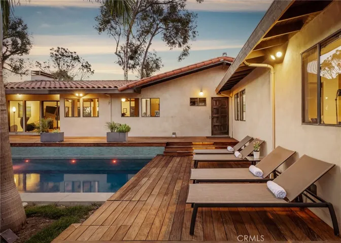 Patio decking off a pool area