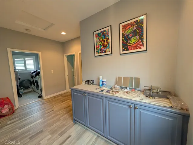 Upstair hallway with linen cabinets
