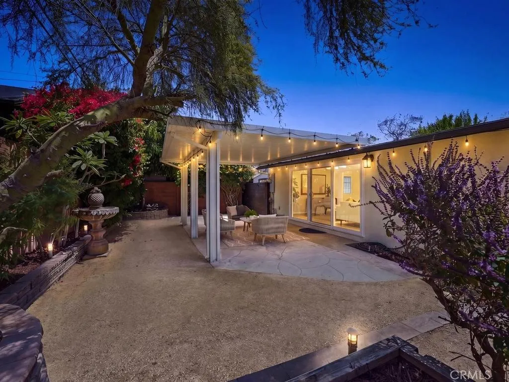 Peaceful Back Yard with fruit trees- Virtually Staged, sunset
