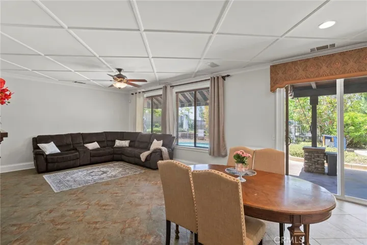 The family room flows effortlessly from the kitchen and dining area