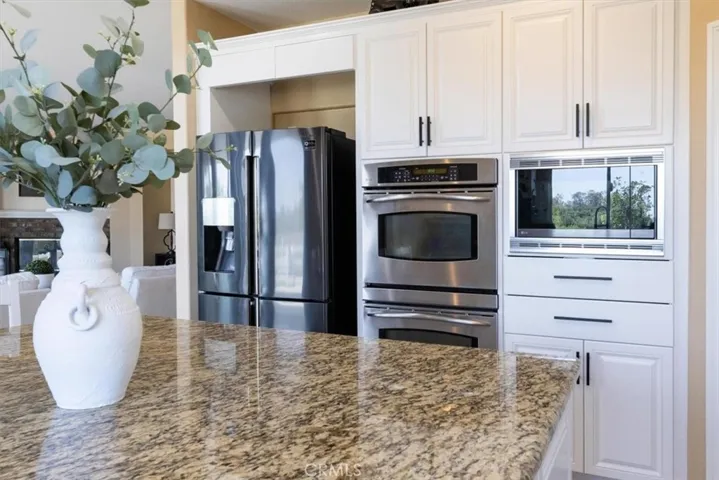Double oven, microwave, fridge in kitchen