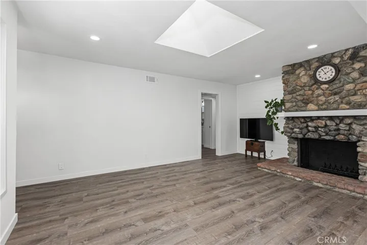 Living area with fireplace.