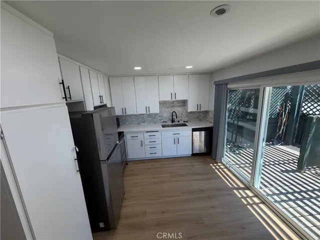 Kitchen with slider to backyard