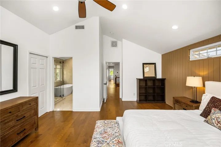 Master bedroom, high ceilings, ceiling fan, recessed lights. with private bath room-separate tub and stall shower.