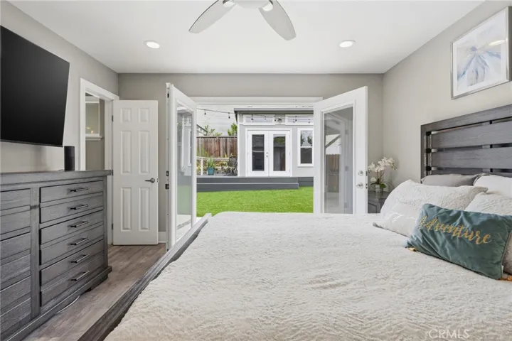 French doors to backyard