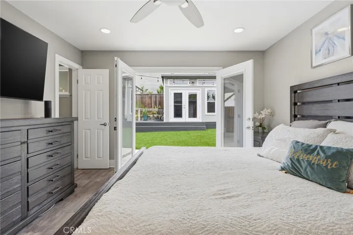 French doors to backyard