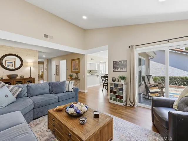 Family room looking toward patio and kitchen/dining