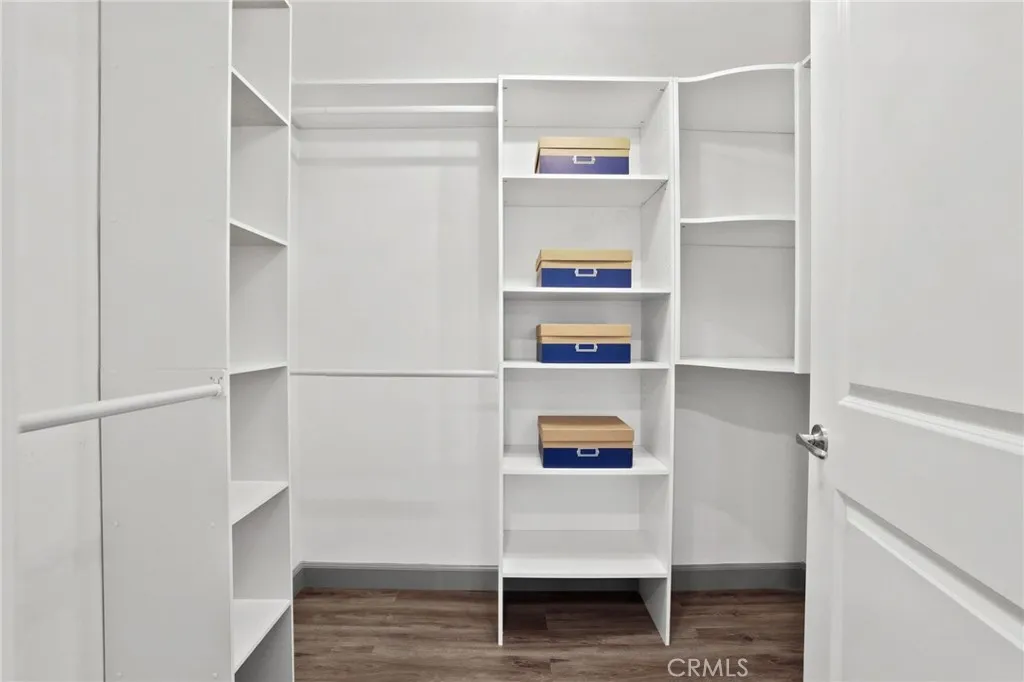 Primary bedroom has walk-in closet with organizer