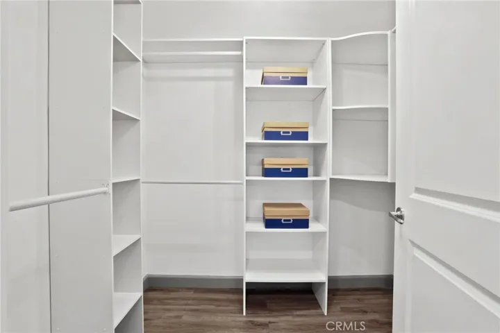 Primary bedroom has walk-in closet with organizer