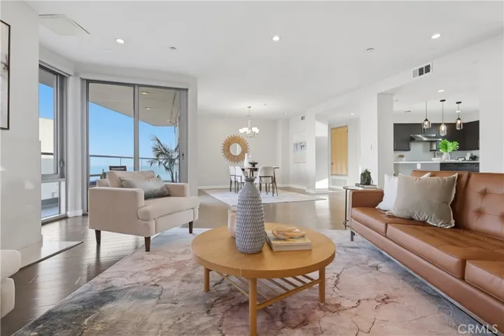 Bright open livingroom with white water views