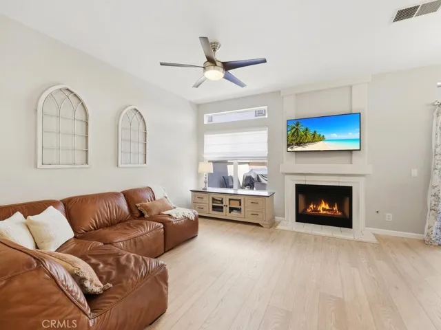 Family room with fireplace (digitally altered flames)