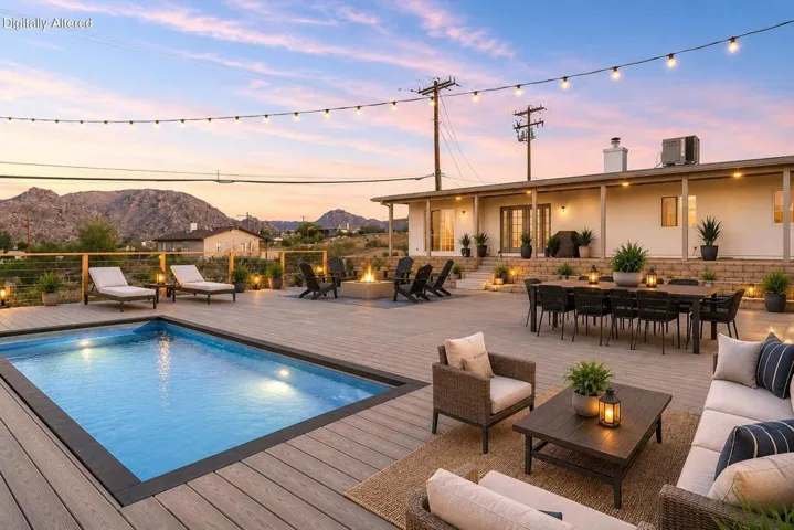Back patio pool area- twilight-staged