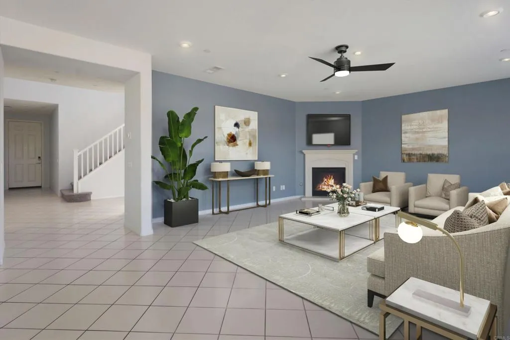 Virtually staged photo to help visualize the potential of the living room.