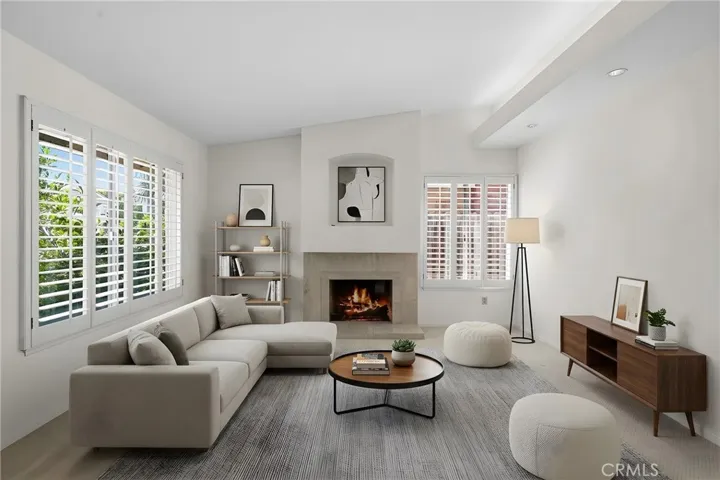 Living Room with high ceiling - virtually staged