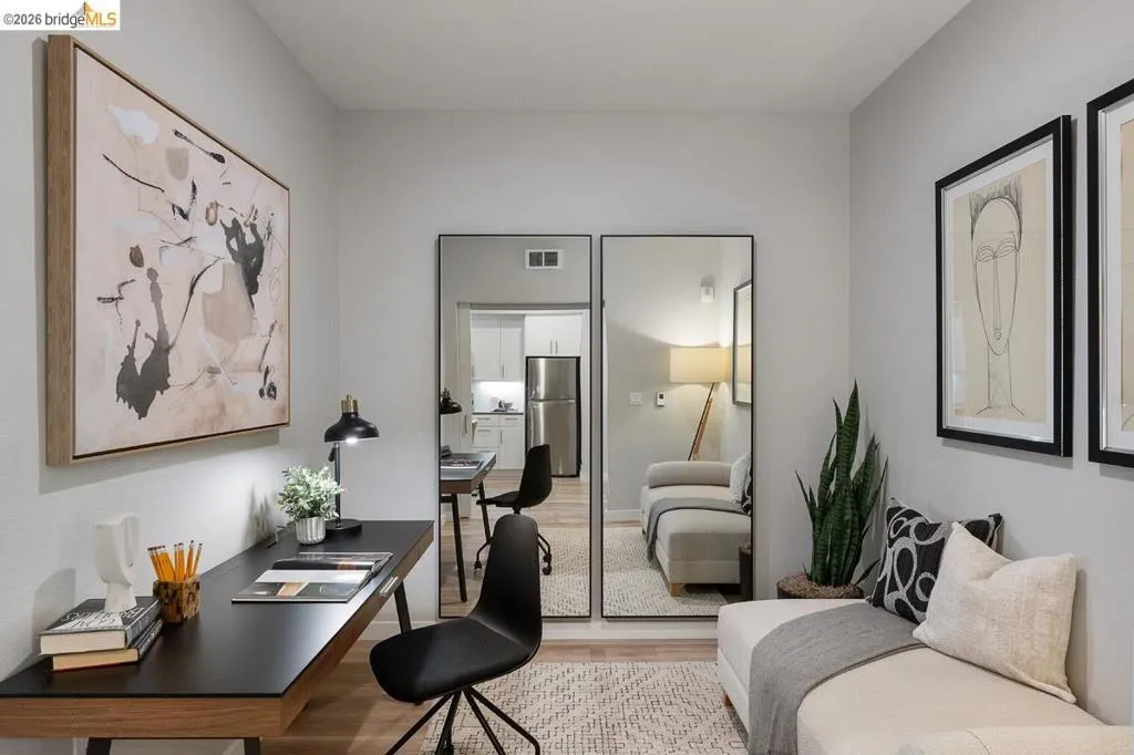 Home office featuring light wood finished floors