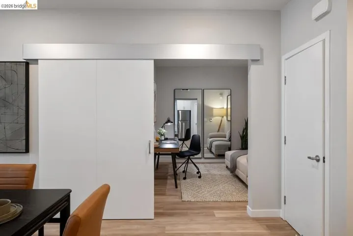 Office space with light wood finished floors