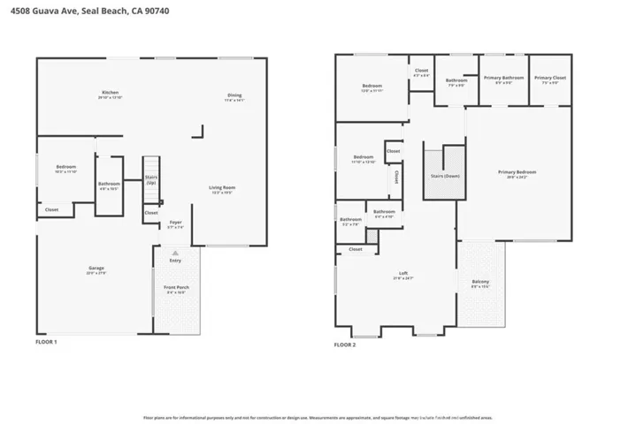 Floor Plan Upstairs & Downstairs with approximate dimensions