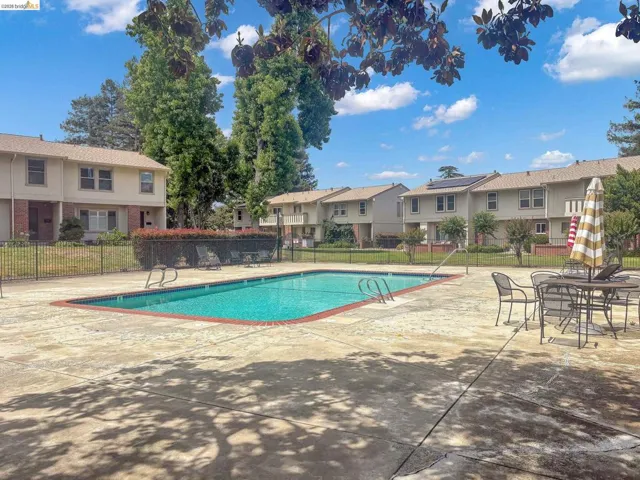 Community swimming pool with a concrete surround