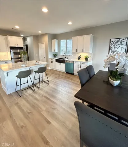 Kitchen, island and kitchen eating area