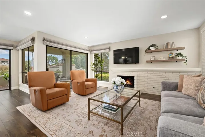 Virtually staged fire in the fireplace.