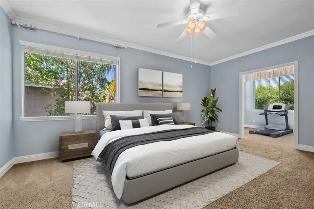 Virtually edited primary bedroom.