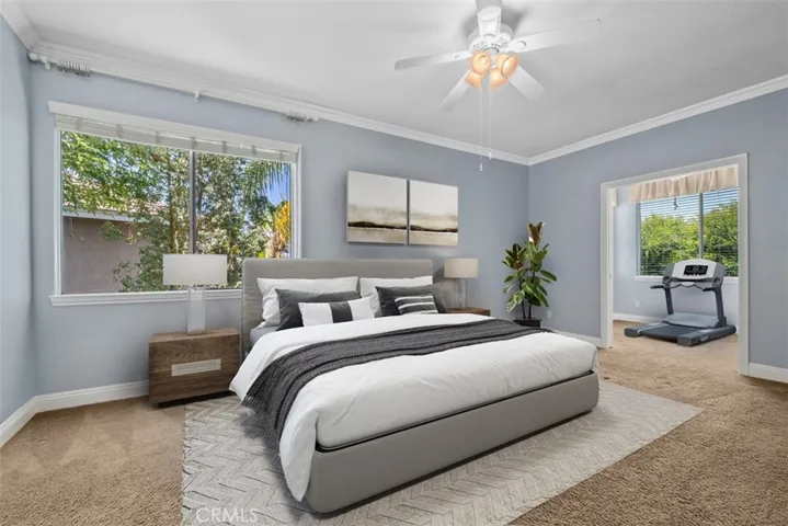 Virtually edited primary bedroom.