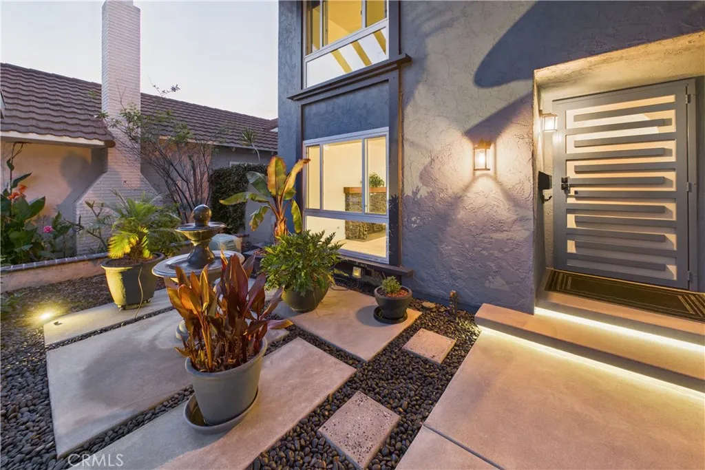 Private courtyard with a bubbling fountain