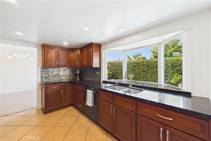 Stunning views of the backyard through the large bay window