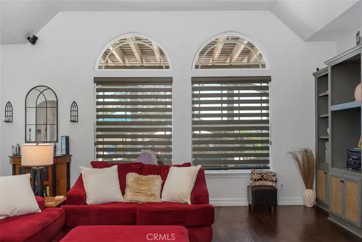 Family room with zebra shades