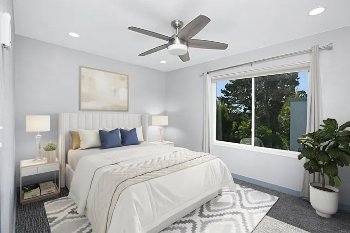 Virtual staged rear bedroom