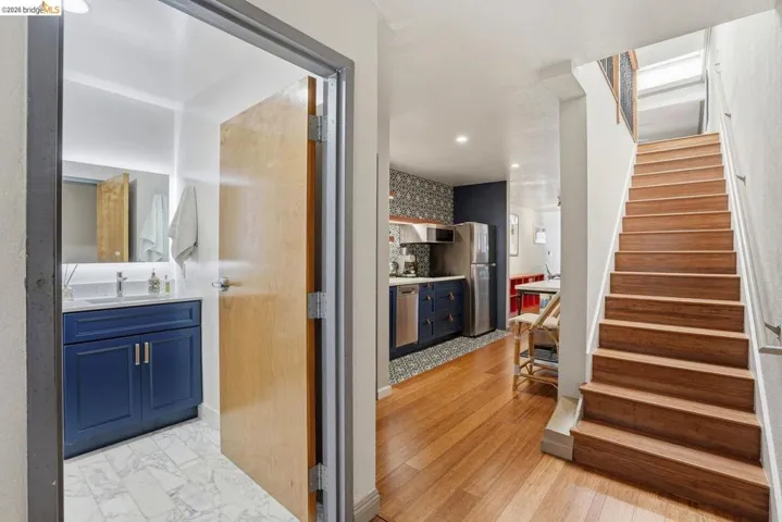 Hardwood staircase with natural wood treads