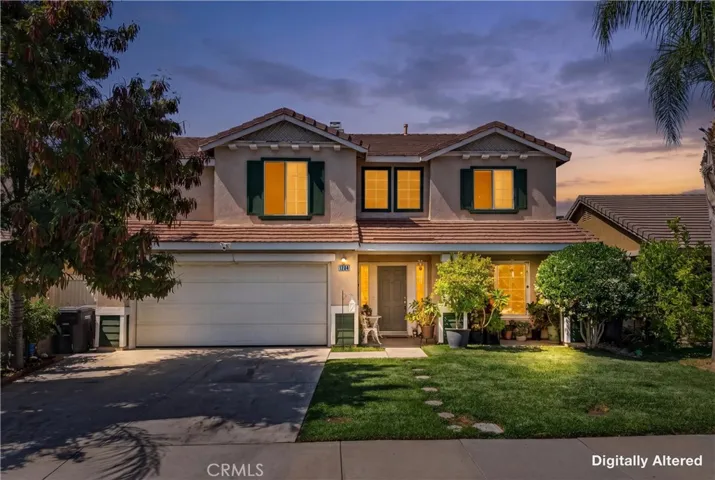 Front of property, digitally altered as sunrise photo.
