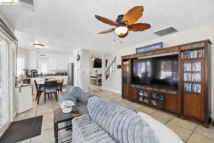 Bright interior featuring tile flooring
