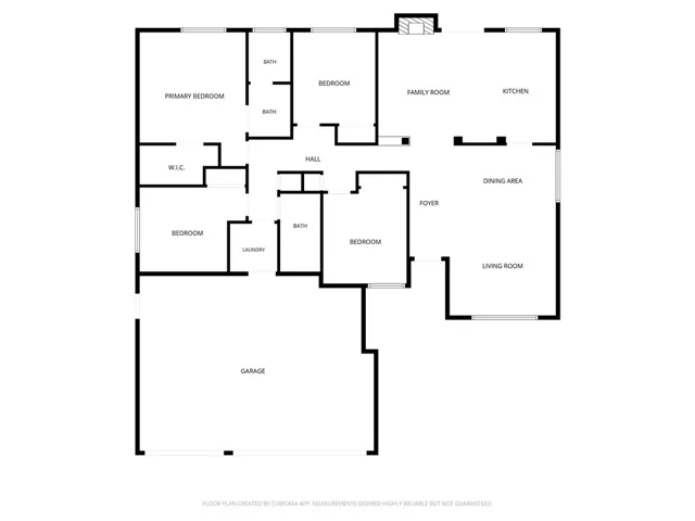 Overview of the home’s spacious single-story layout, including four bedrooms, multiple living areas, a dedicated laundry room, and an attached garage.