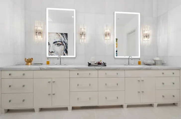 Primary bathroom shared countertop space.