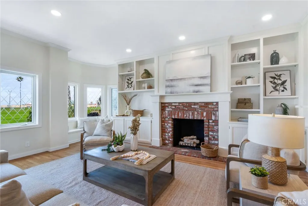 Beautiful brick gas fireplace in living room