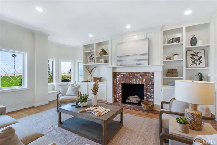 Beautiful brick gas fireplace in living room